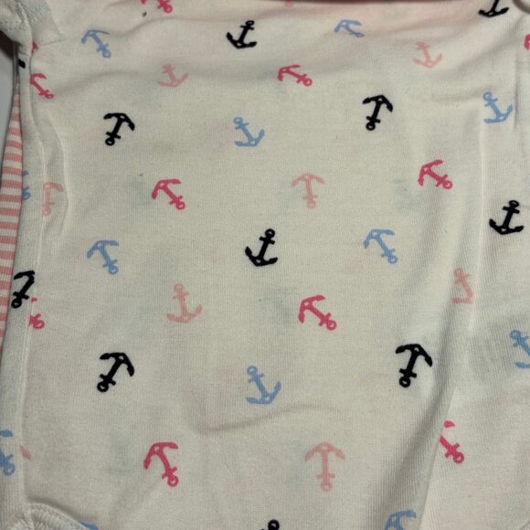 Nautica Baby Bodysuits 4 Pack 6-9M Pink White Nautical Anchor Coastal Preppy - Picture 6 of 9